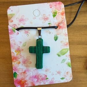 Jade Green 1” Resin Cross Pendant Necklace with 16”Cord.